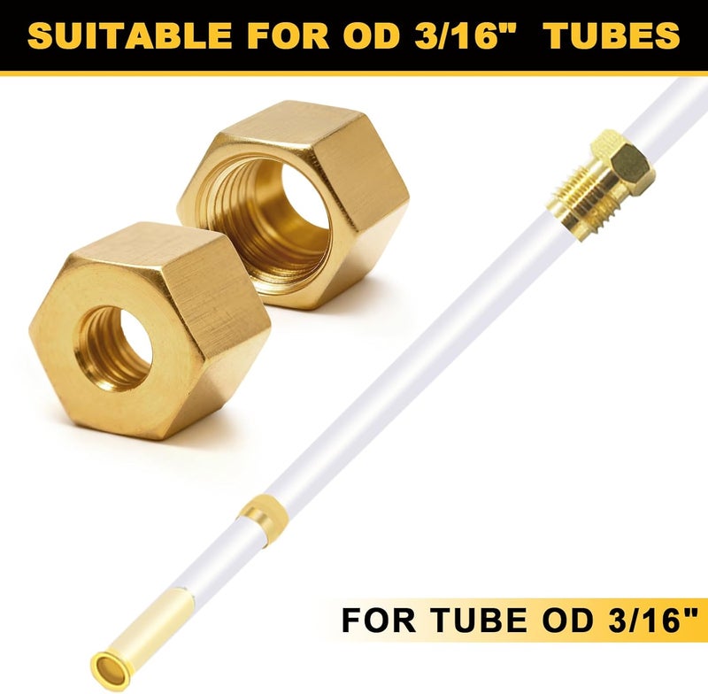 Siptenk 25PCS 3/16" Brass Compression Nuts, Brass Compression Fitting for Air Brake Lines, Water, Oil, Fuel Inert Gases Plumbing System - Image 4